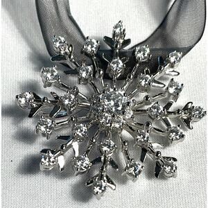 .925 Epiphany Platinum Clad CZ Snowflake 14” Necklace / Brooch